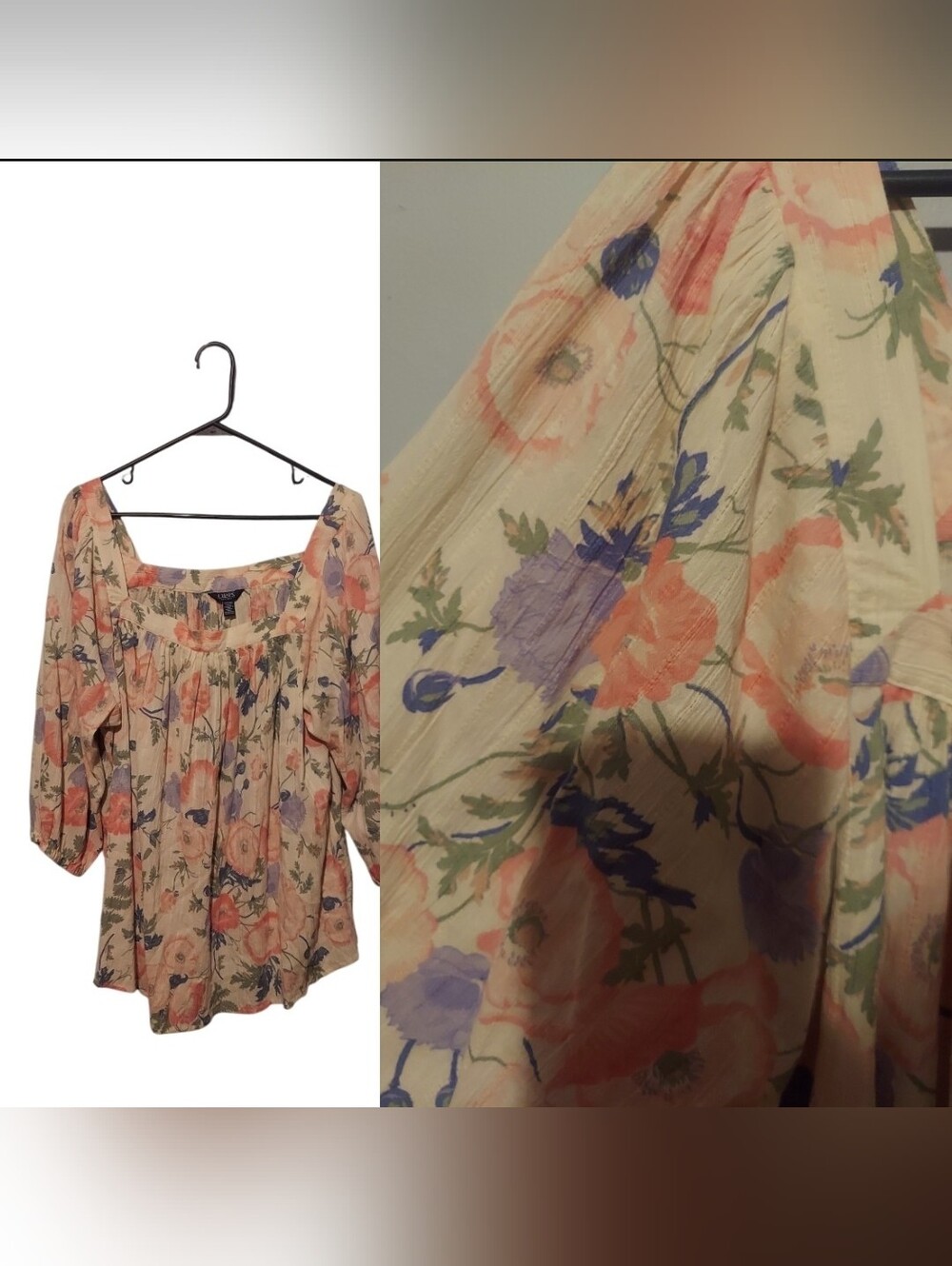 NWT Chaps Boho Peasant Top 1X Floral Blouse Cottagecore Garden Party Festival